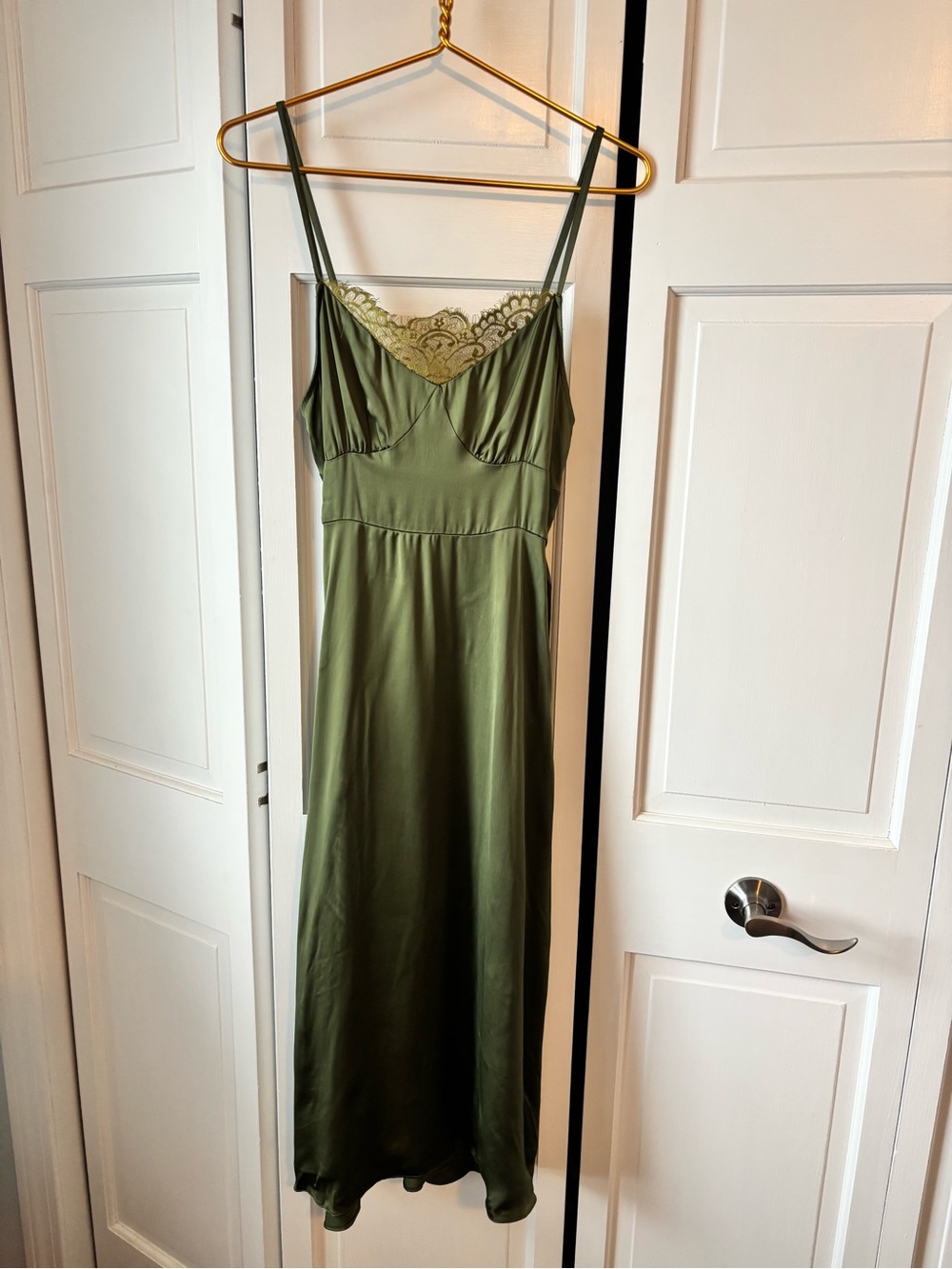 Anthropologie Olive Green Lace-Trim Slip Maxi Dress